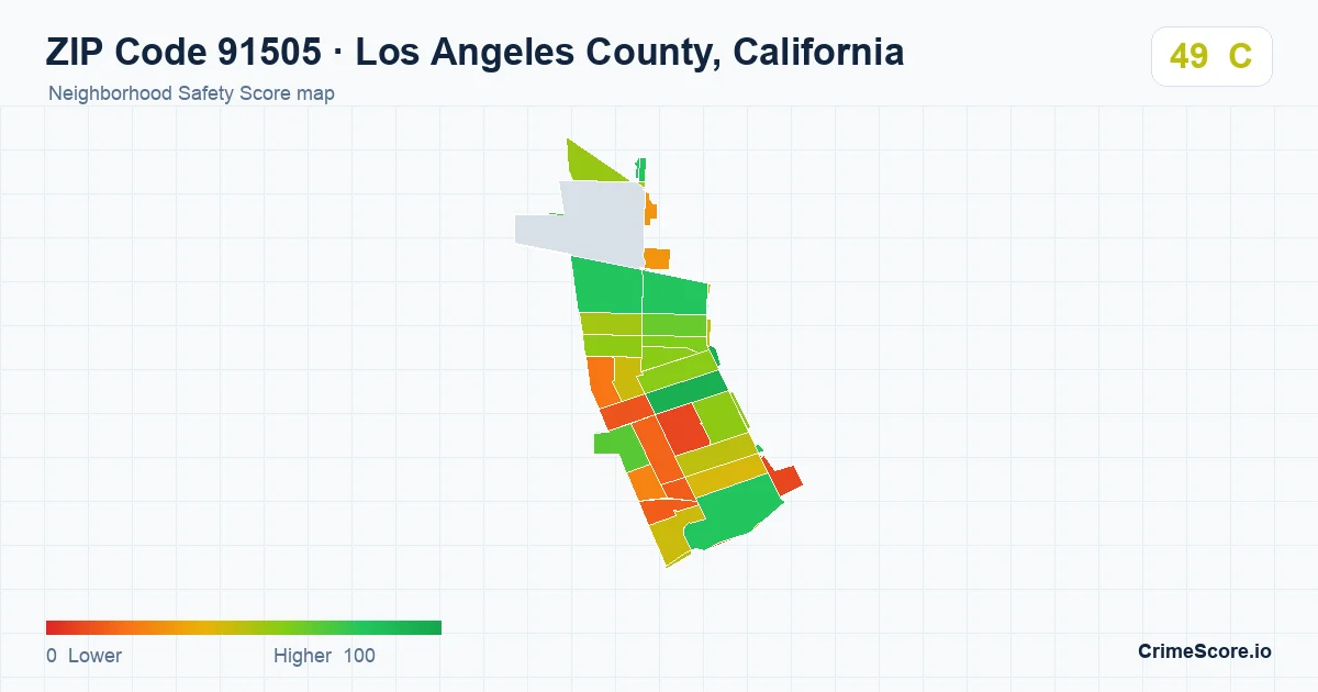 ZIP Code 91505 in Los Angeles County, California neighborhood Safety Score map
