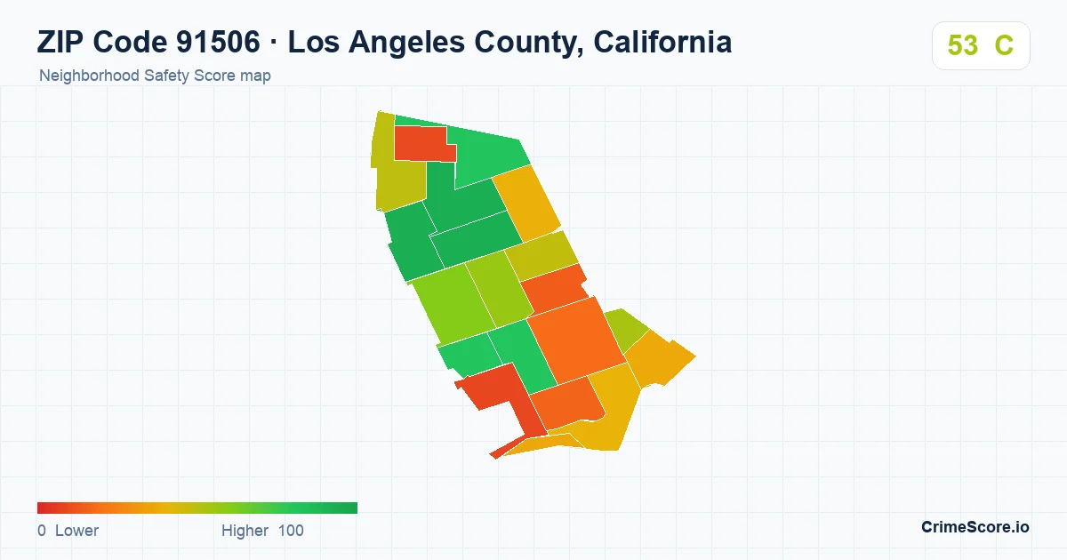 ZIP Code 91506 in Los Angeles County, California neighborhood Safety Score map