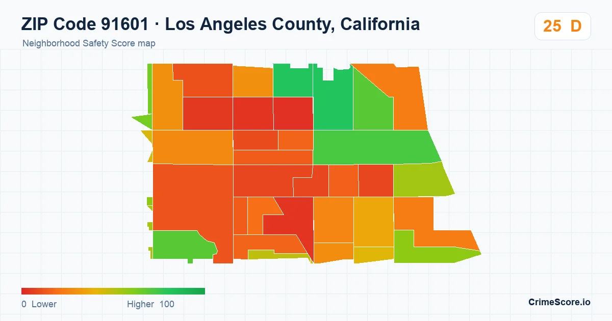 ZIP Code 91601 in Los Angeles County, California neighborhood Safety Score map
