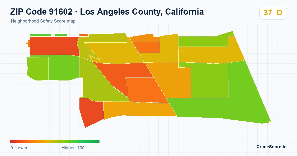 ZIP Code 91602 in Los Angeles County, California neighborhood Safety Score map