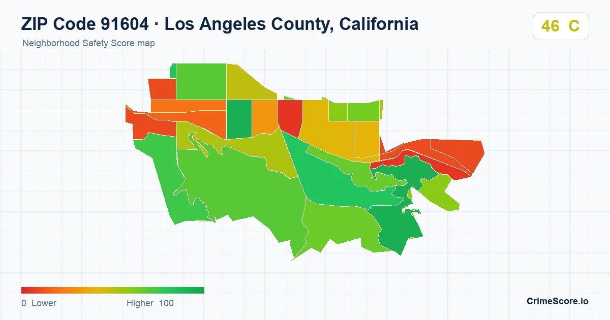 ZIP Code 91604 in Los Angeles County, California neighborhood Safety Score map