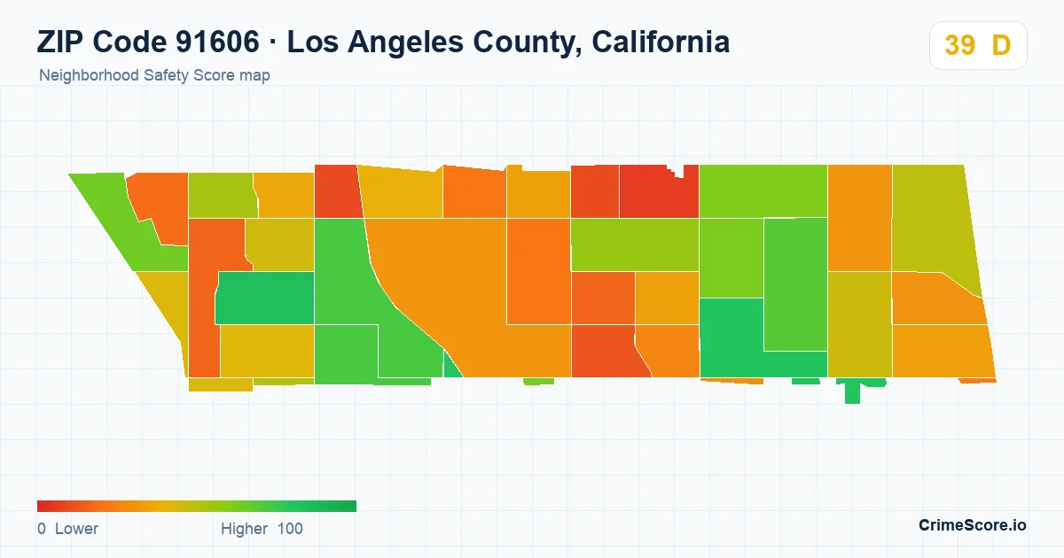 ZIP Code 91606 in Los Angeles County, California neighborhood Safety Score map