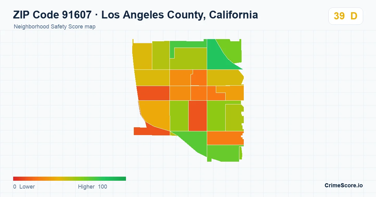 ZIP Code 91607 in Los Angeles County, California neighborhood Safety Score map