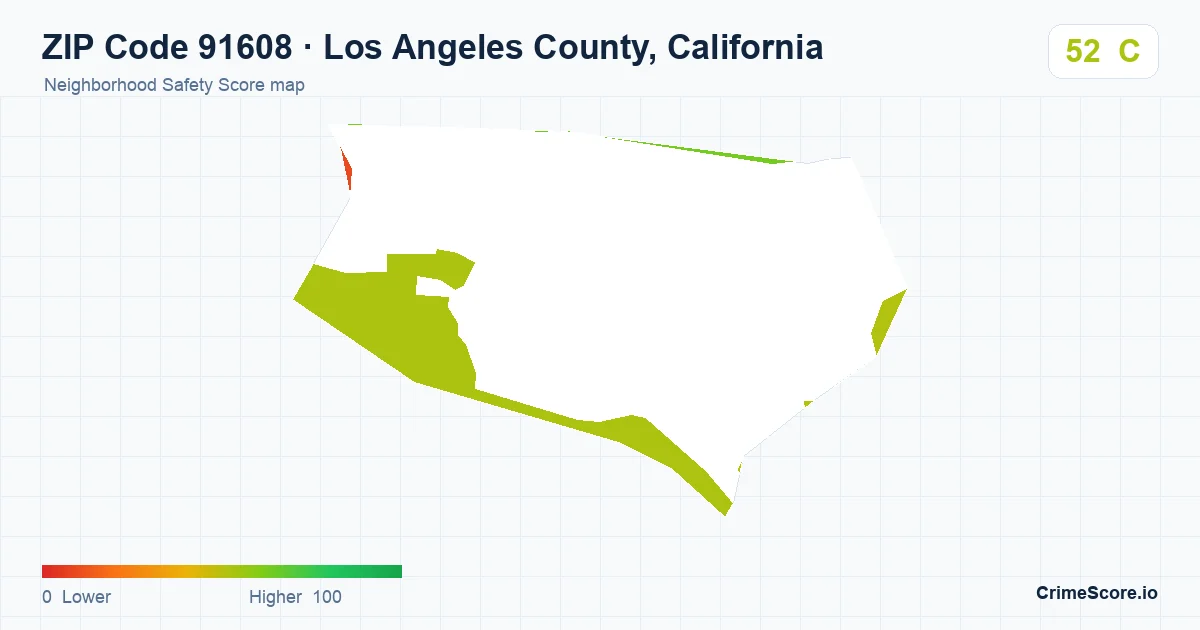 ZIP Code 91608 in Los Angeles County, California neighborhood Safety Score map