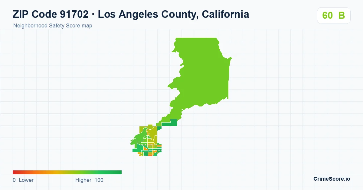 ZIP Code 91702 in Los Angeles County, California neighborhood Safety Score map