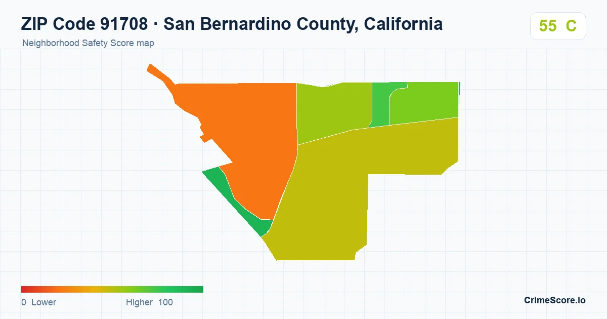 ZIP Code 91708 in San Bernardino County, California neighborhood Safety Score map