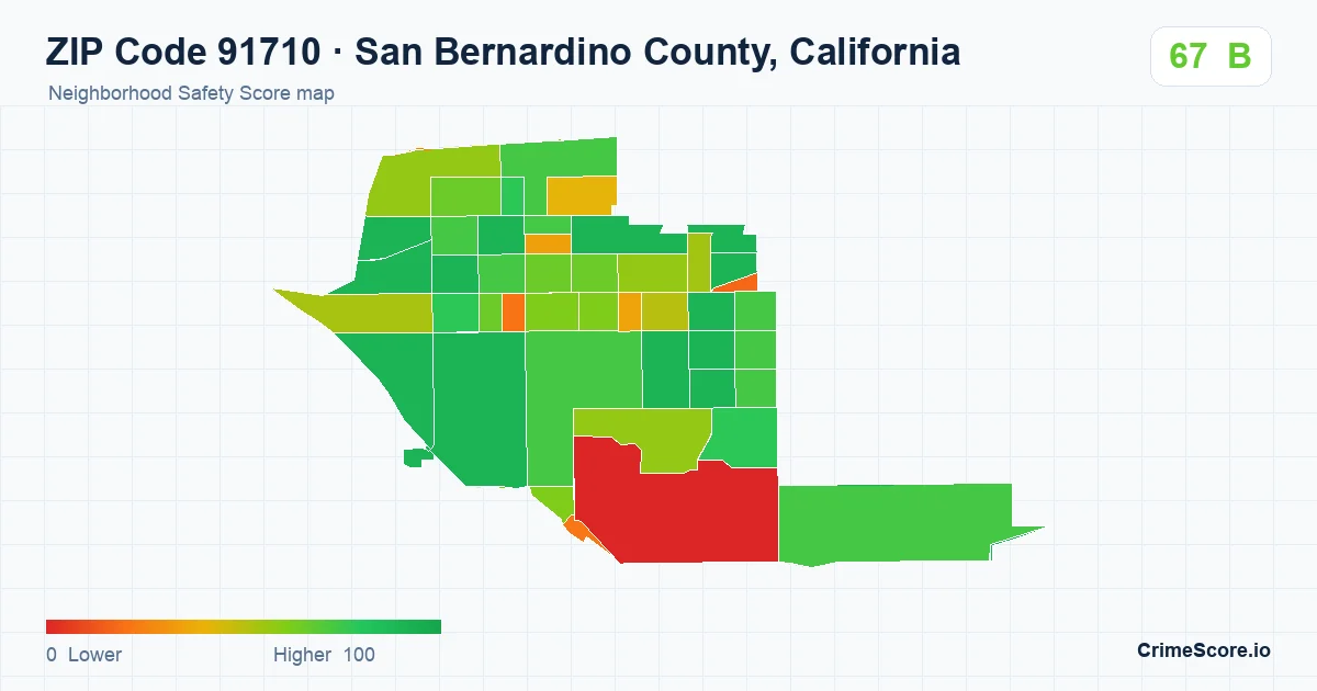 ZIP Code 91710 in San Bernardino County, California neighborhood Safety Score map