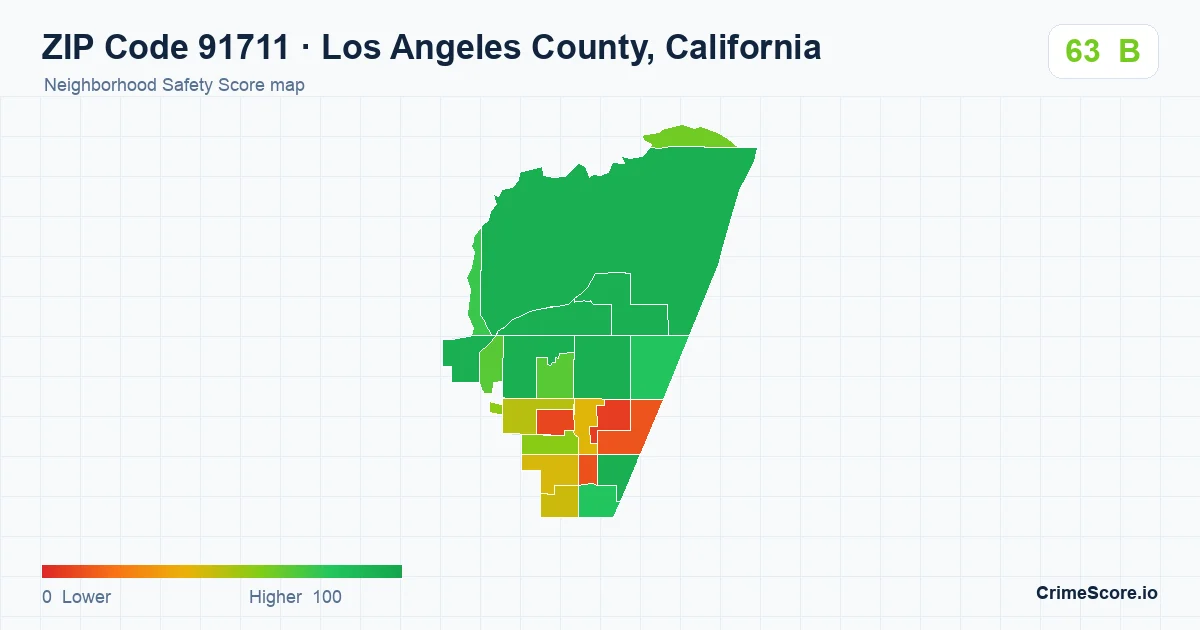 ZIP Code 91711 in Los Angeles County, California neighborhood Safety Score map