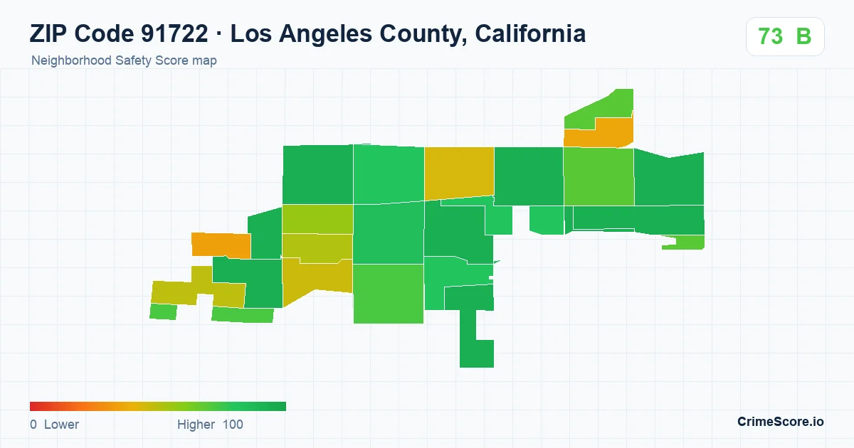 ZIP Code 91722 in Los Angeles County, California neighborhood Safety Score map