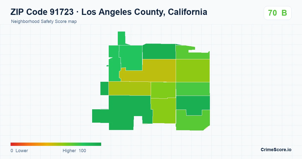 ZIP Code 91723 in Los Angeles County, California neighborhood Safety Score map