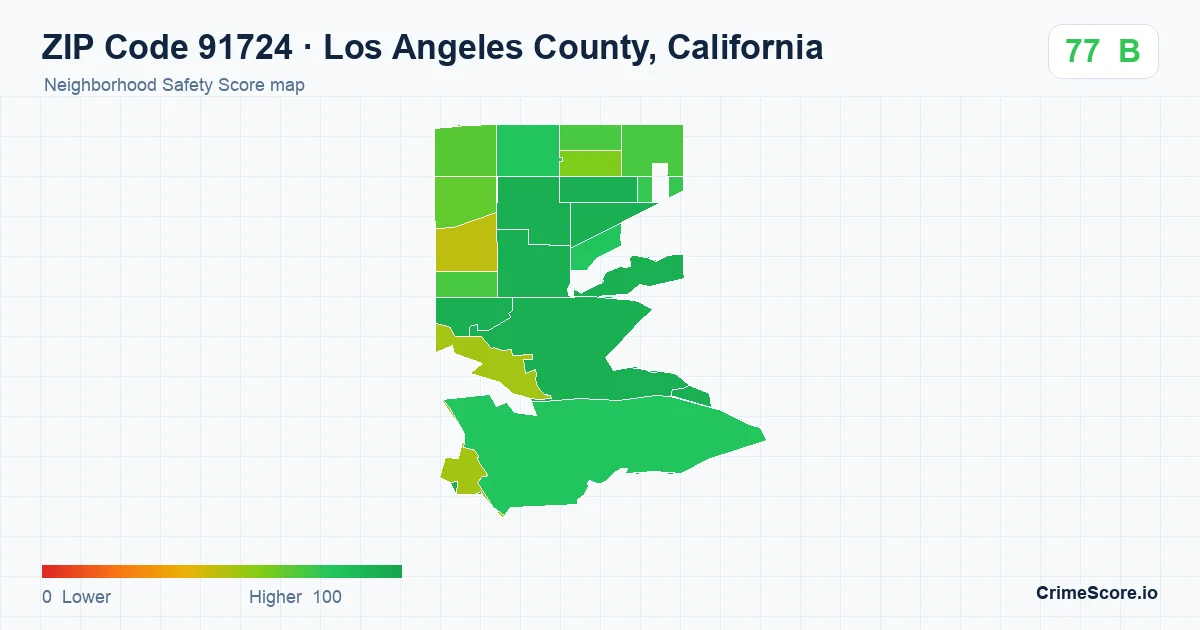 ZIP Code 91724 in Los Angeles County, California neighborhood Safety Score map