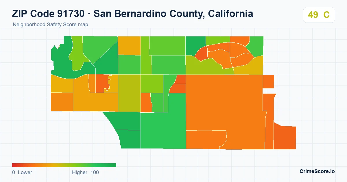 ZIP Code 91730 in San Bernardino County, California neighborhood Safety Score map