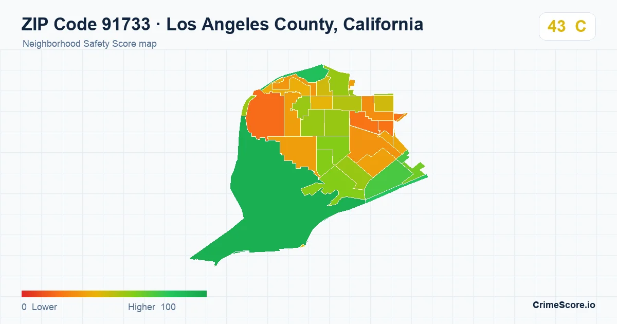 ZIP Code 91733 in Los Angeles County, California neighborhood Safety Score map