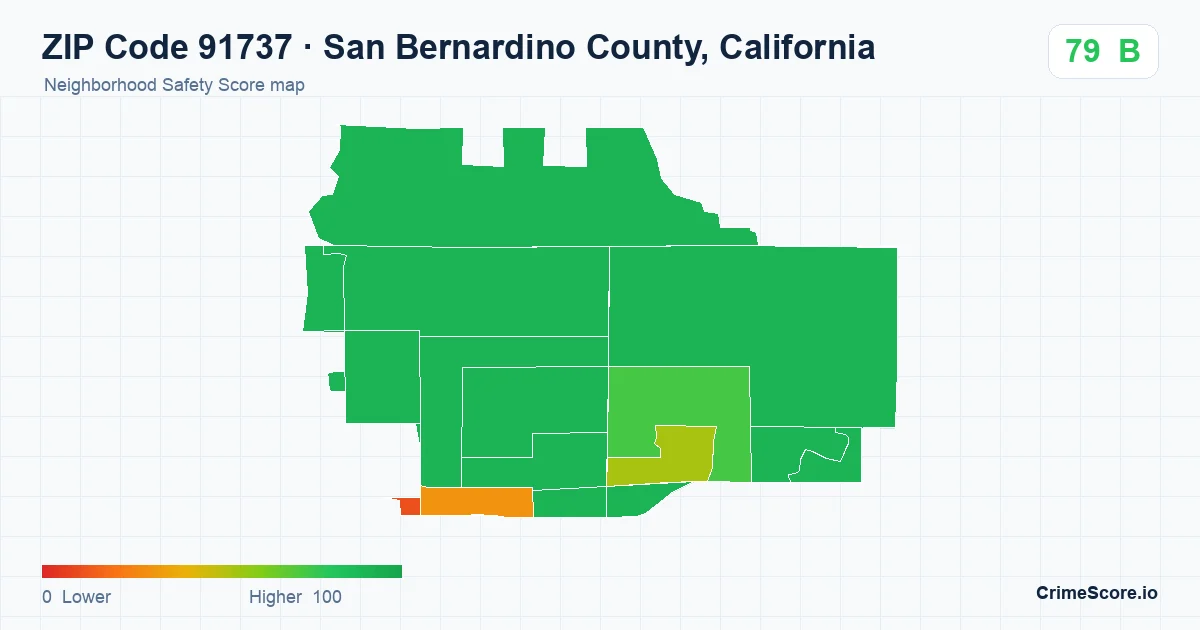 ZIP Code 91737 in San Bernardino County, California neighborhood Safety Score map