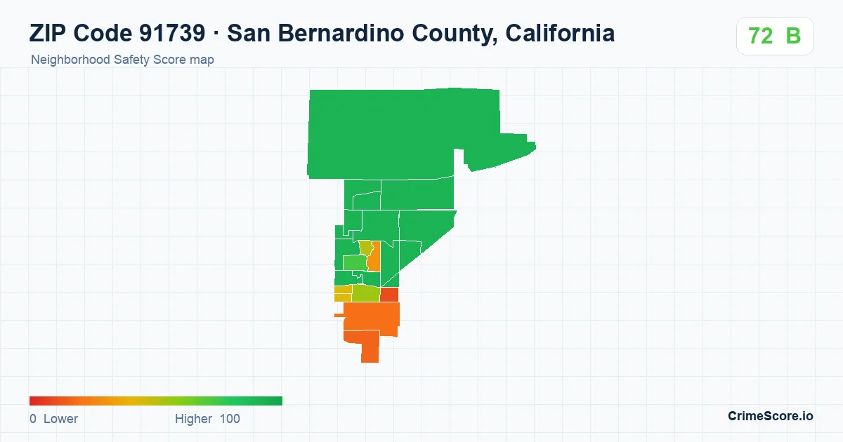 ZIP Code 91739 in San Bernardino County, California neighborhood Safety Score map