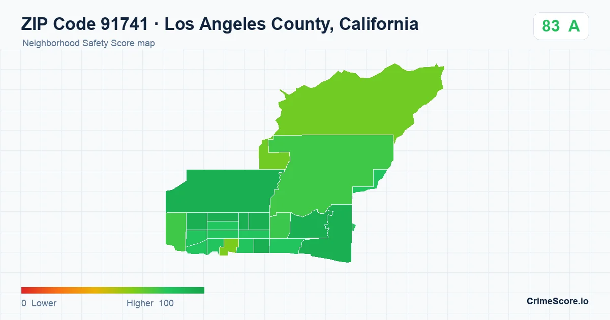 ZIP Code 91741 in Los Angeles County, California neighborhood Safety Score map