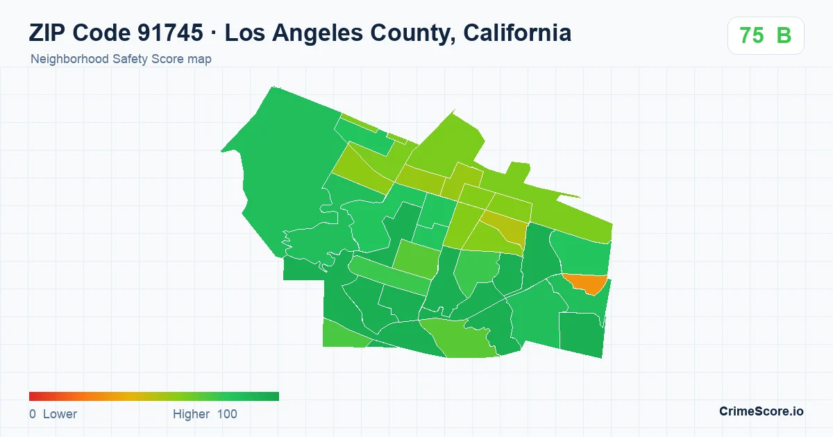 ZIP Code 91745 in Los Angeles County, California neighborhood Safety Score map
