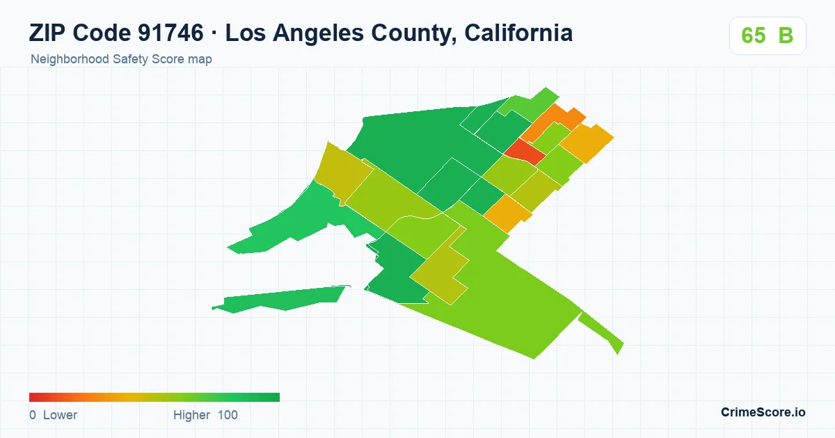 ZIP Code 91746 in Los Angeles County, California neighborhood Safety Score map