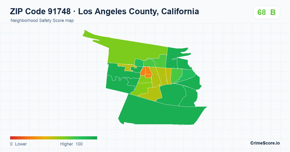 ZIP Code 91748 in Los Angeles County, California neighborhood Safety Score map