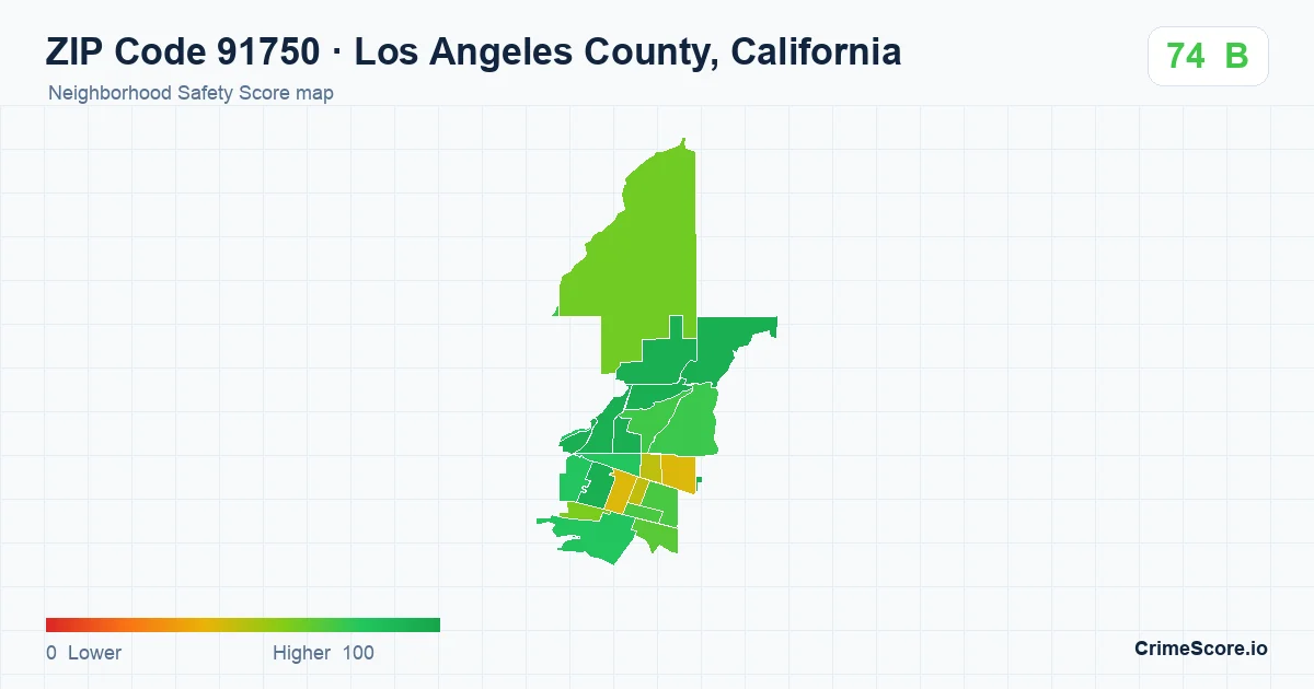 ZIP Code 91750 in Los Angeles County, California neighborhood Safety Score map