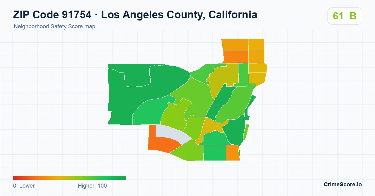 ZIP Code 91754 in Los Angeles County, California neighborhood Safety Score map