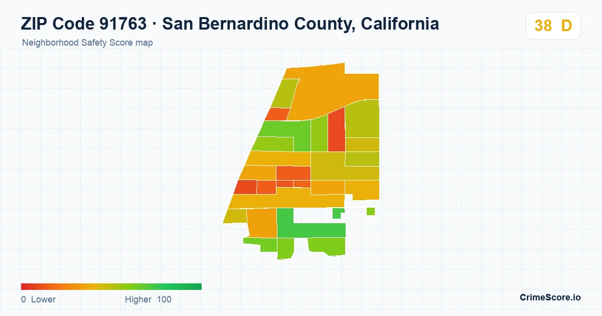 ZIP Code 91763 in San Bernardino County, California neighborhood Safety Score map