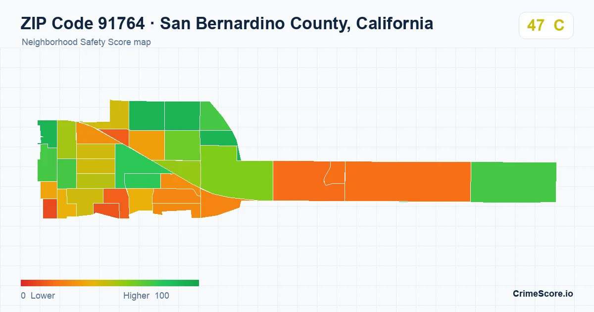 ZIP Code 91764 in San Bernardino County, California neighborhood Safety Score map