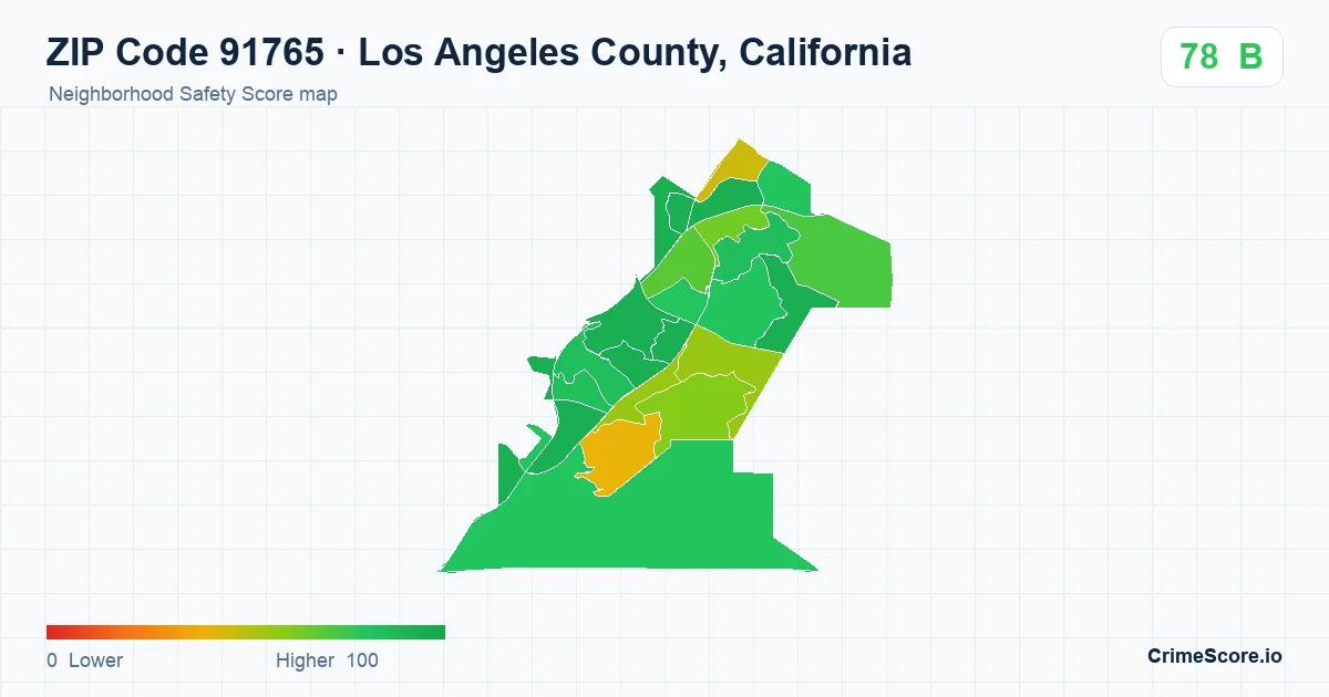 ZIP Code 91765 in Los Angeles County, California neighborhood Safety Score map