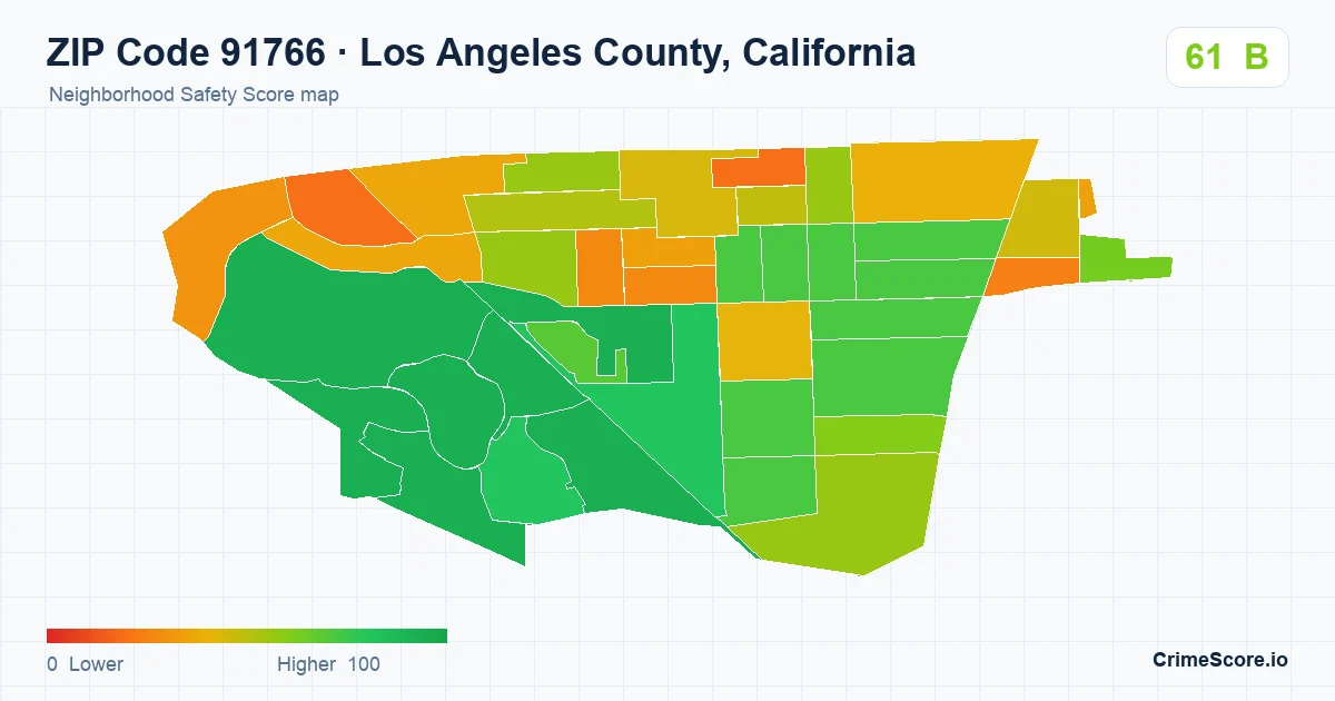 ZIP Code 91766 in Los Angeles County, California neighborhood Safety Score map