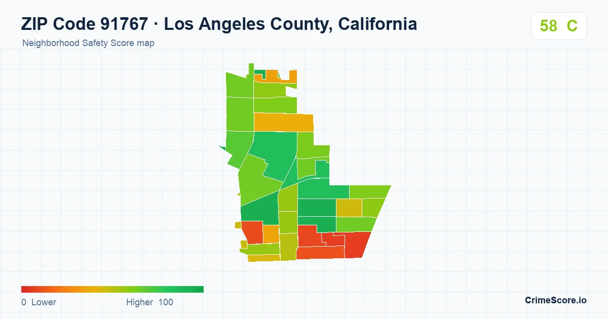ZIP Code 91767 in Los Angeles County, California neighborhood Safety Score map