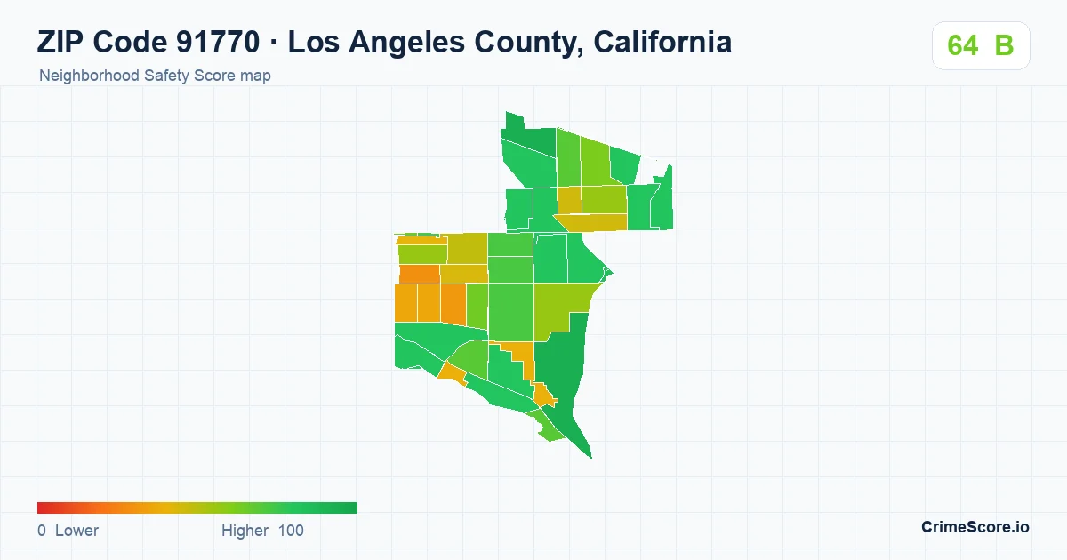 ZIP Code 91770 in Los Angeles County, California neighborhood Safety Score map