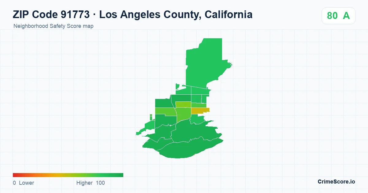 ZIP Code 91773 in Los Angeles County, California neighborhood Safety Score map