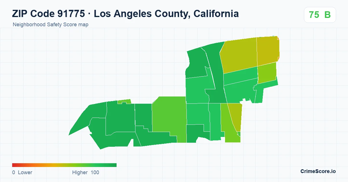 ZIP Code 91775 in Los Angeles County, California neighborhood Safety Score map