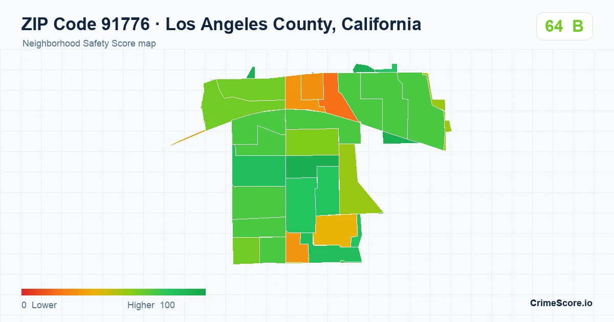 ZIP Code 91776 in Los Angeles County, California neighborhood Safety Score map