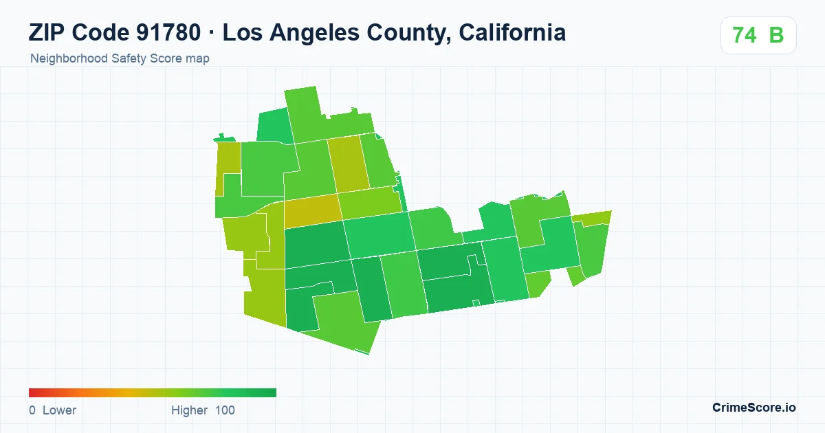 ZIP Code 91780 in Los Angeles County, California neighborhood Safety Score map