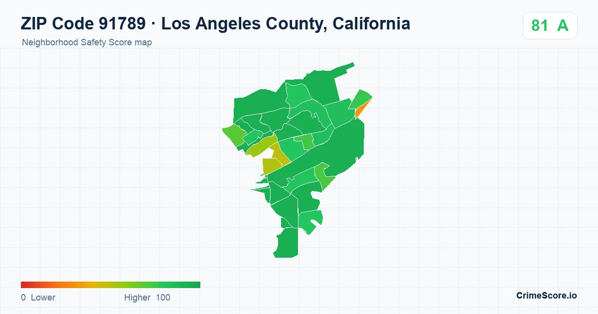ZIP Code 91789 in Los Angeles County, California neighborhood Safety Score map