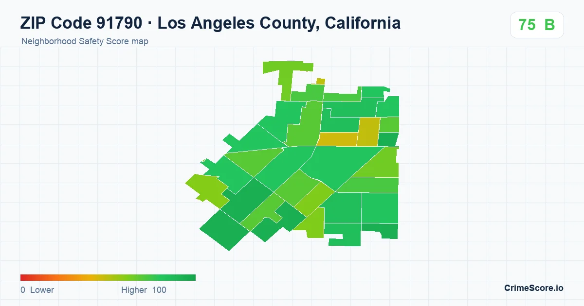 ZIP Code 91790 in Los Angeles County, California neighborhood Safety Score map