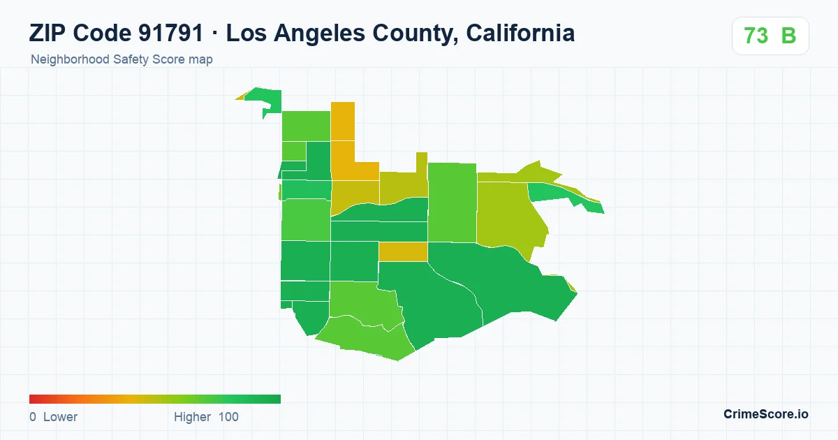 ZIP Code 91791 in Los Angeles County, California neighborhood Safety Score map