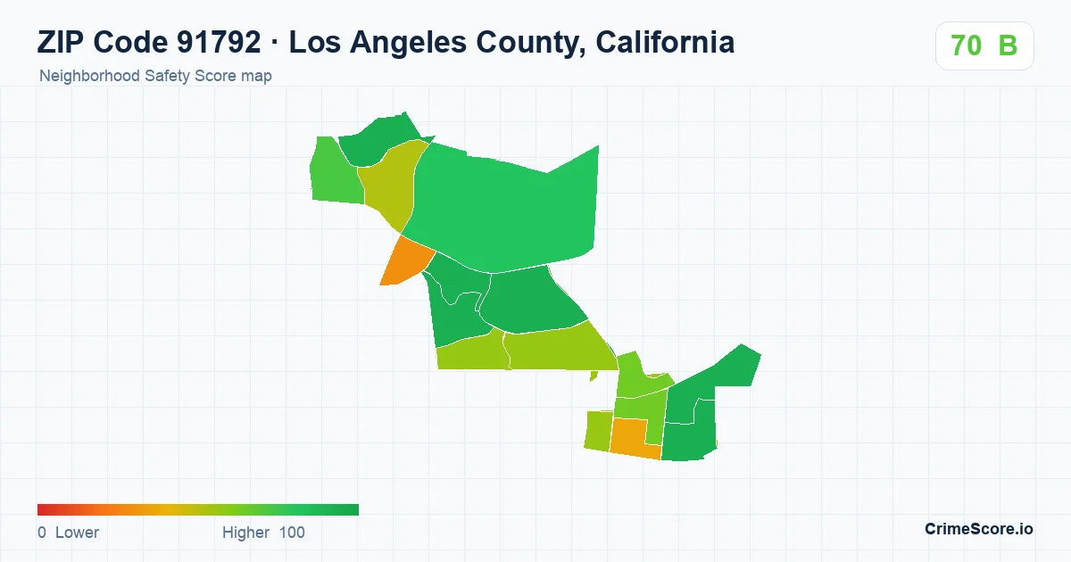 ZIP Code 91792 in Los Angeles County, California neighborhood Safety Score map