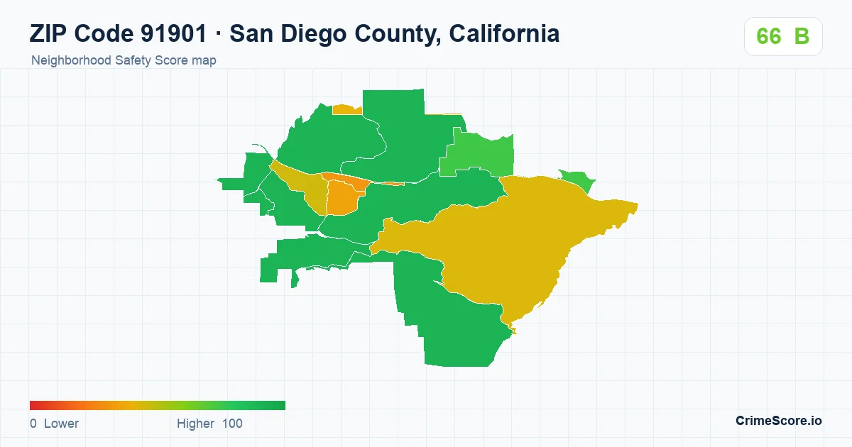 ZIP Code 91901 in San Diego County, California neighborhood Safety Score map