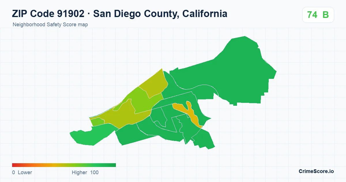 ZIP Code 91902 in San Diego County, California neighborhood Safety Score map
