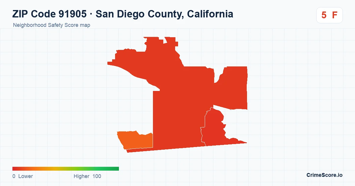 ZIP Code 91905 in San Diego County, California neighborhood Safety Score map
