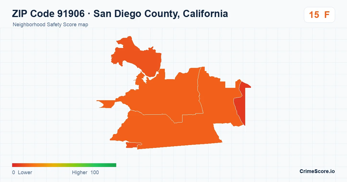 ZIP Code 91906 in San Diego County, California neighborhood Safety Score map