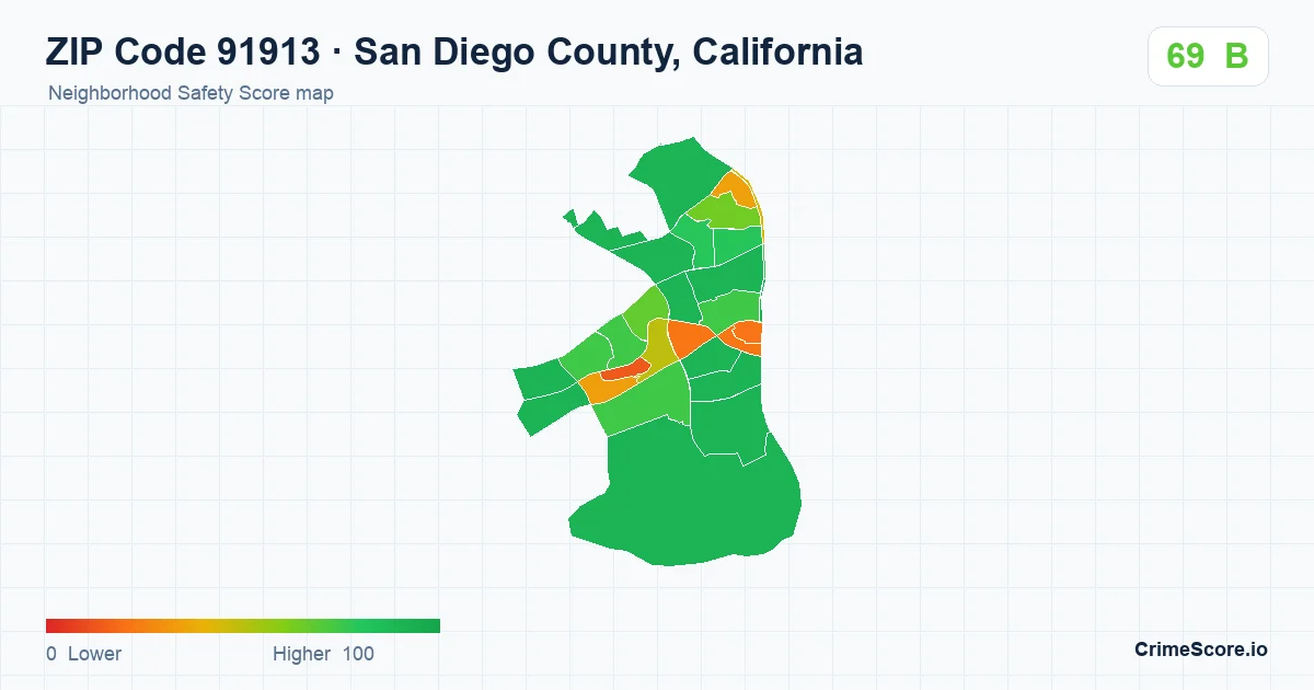 ZIP Code 91913 in San Diego County, California neighborhood Safety Score map