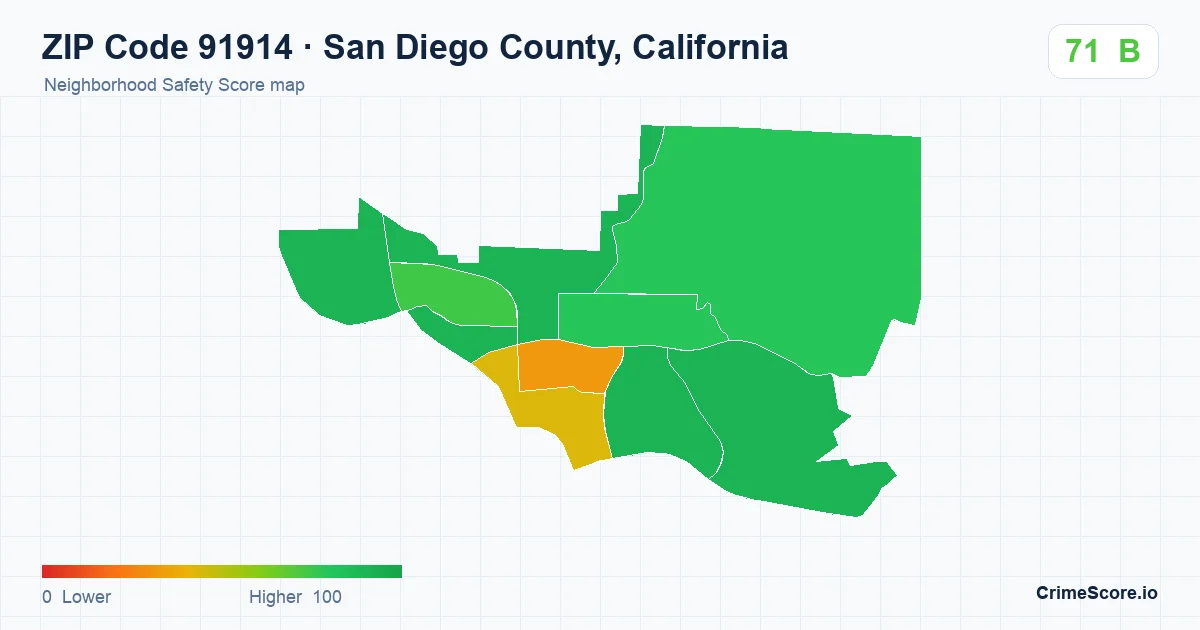 ZIP Code 91914 in San Diego County, California neighborhood Safety Score map