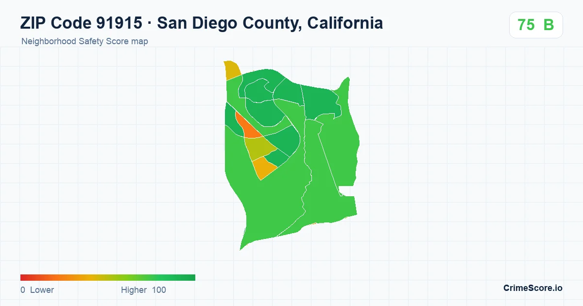 ZIP Code 91915 in San Diego County, California neighborhood Safety Score map
