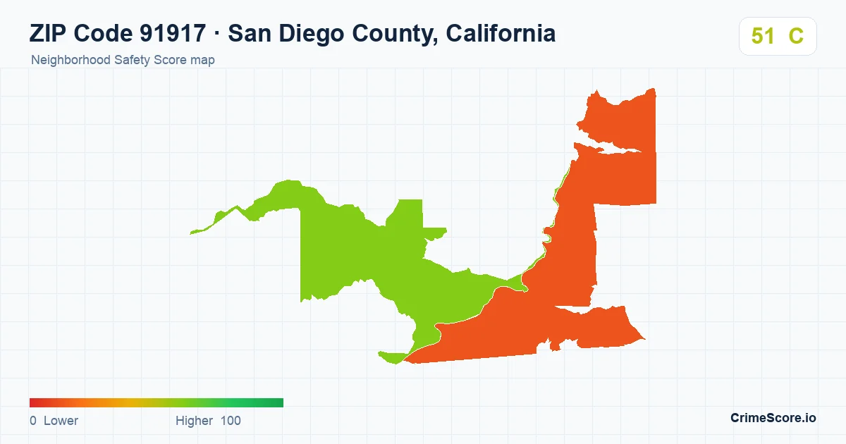 ZIP Code 91917 in San Diego County, California neighborhood Safety Score map