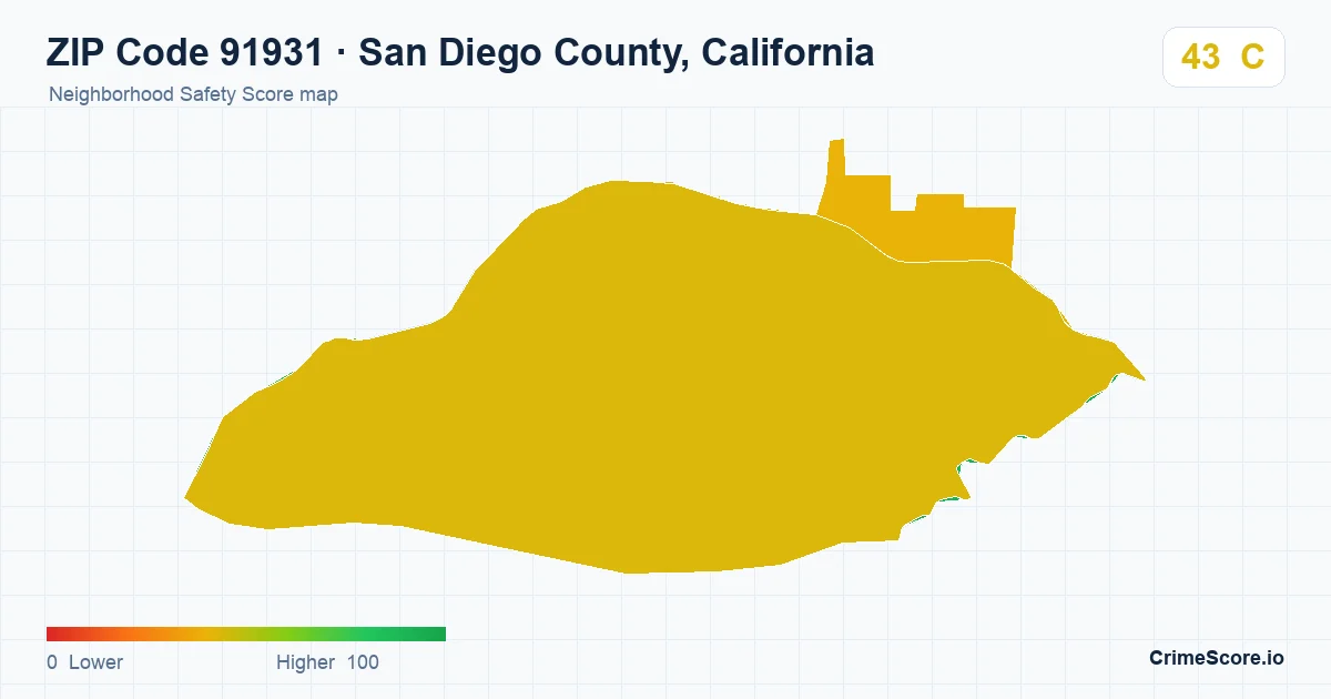 ZIP Code 91931 in San Diego County, California neighborhood Safety Score map