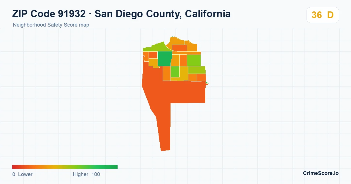 ZIP Code 91932 in San Diego County, California neighborhood Safety Score map