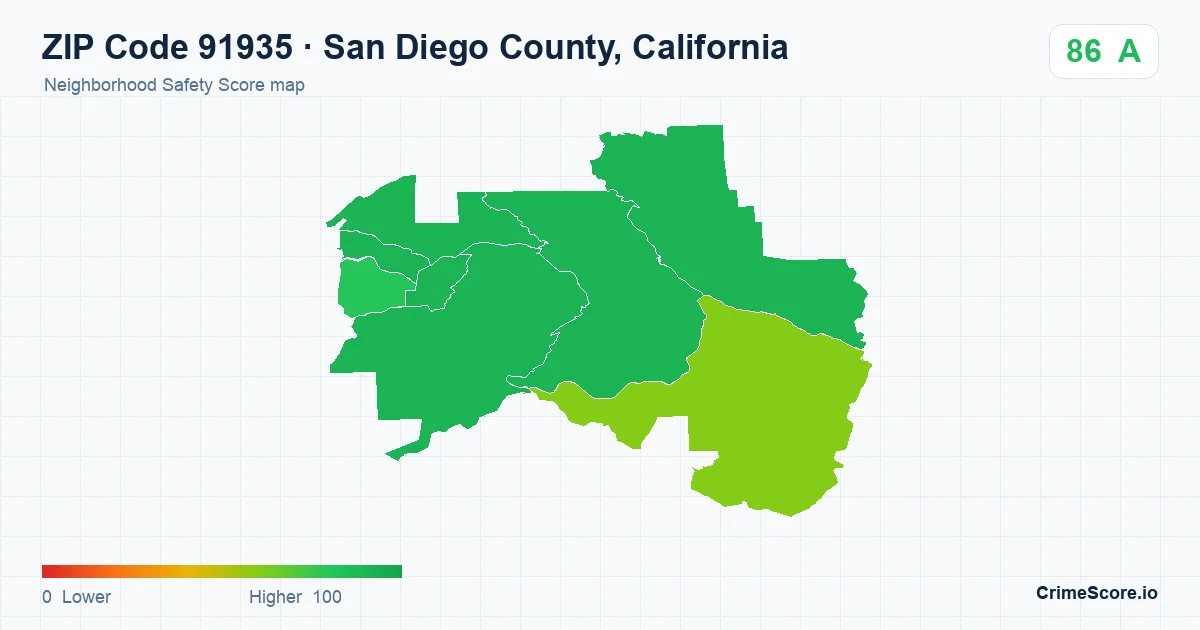 ZIP Code 91935 in San Diego County, California neighborhood Safety Score map